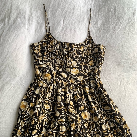 Doen Benoit Cotton Ruched Bust Midi Maxi Dress Noir Columbia Street Floral Black - Picture 9 of 14